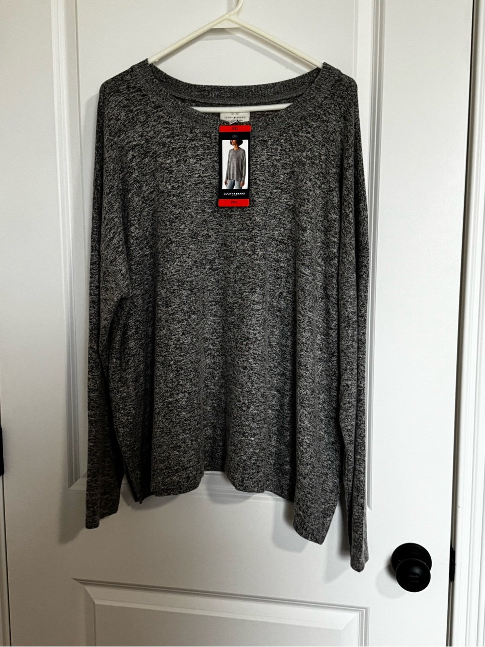 Lucky Brand XXL Heather Gray Knit Top Long Sleeve Relaxed Fit NWT